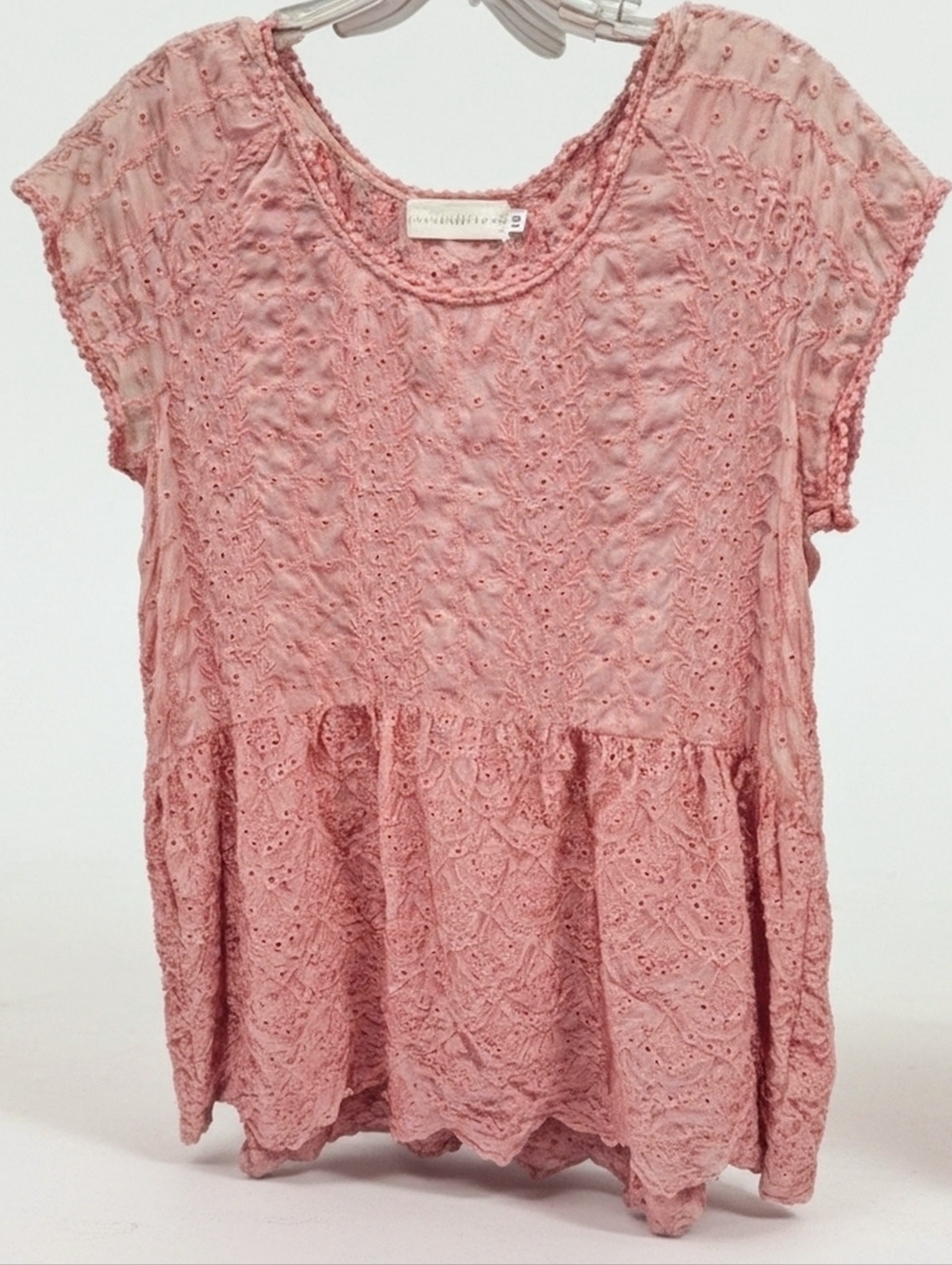 Johnny Was 4 Love & Liberty Short Sleeve Dusty Pink Eyelet Peplum Top M